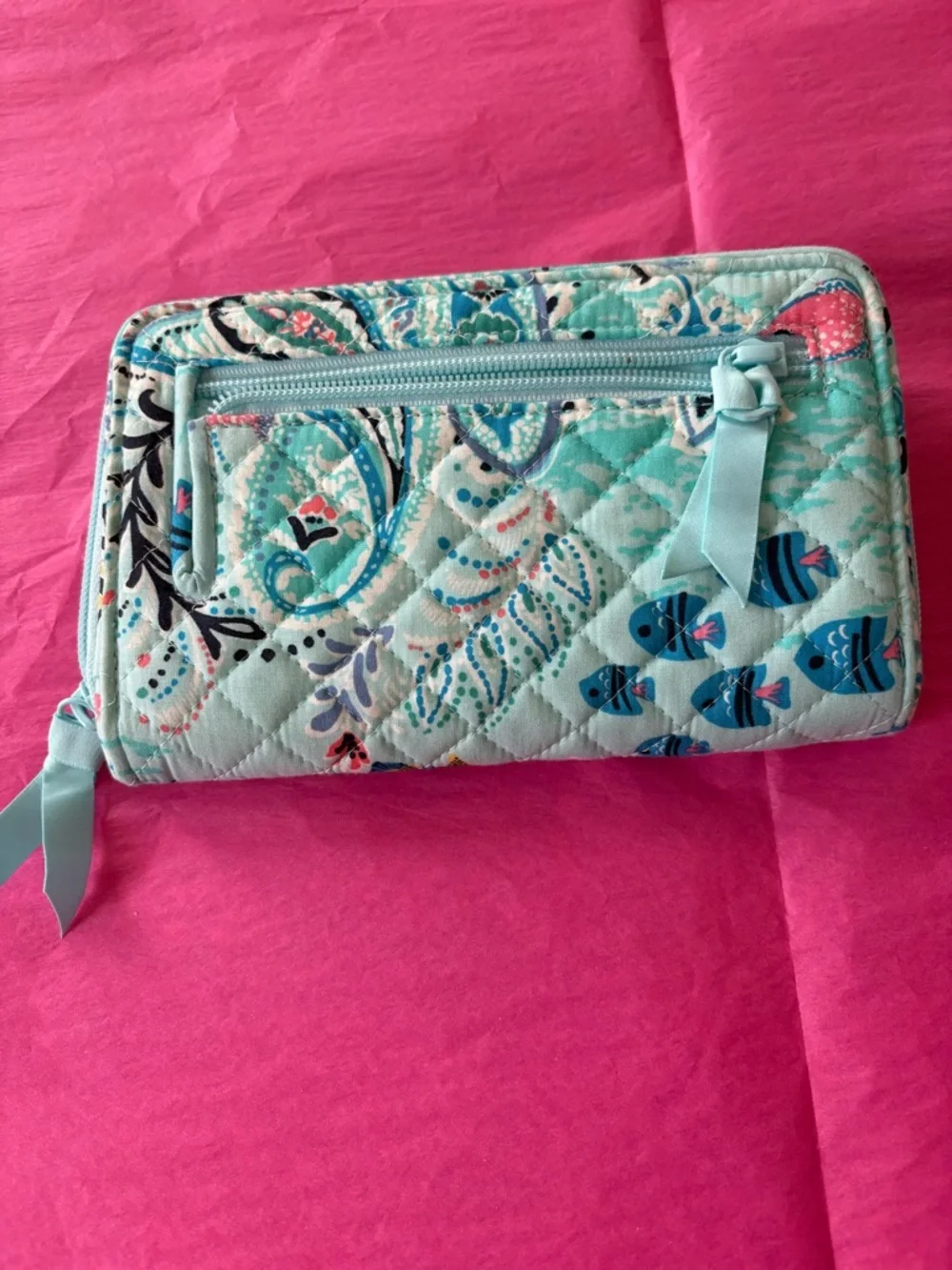 Vera Bradley Quilted Mint Floral & Fish Wallet - Picture 2 of 4